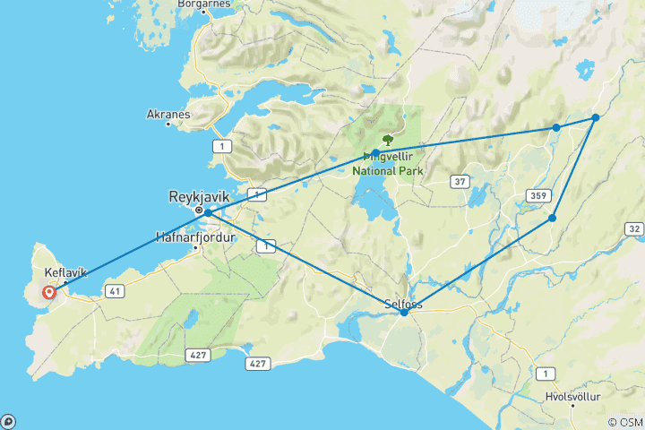 Karte von 3 Tage Selbstfahrer Zwischenstopp in Island