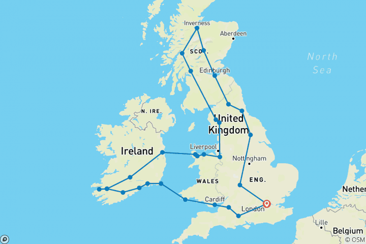 Karte von Großbritannien & Irland Entdeckungsreise (Kleingruppen, 13 Tage)