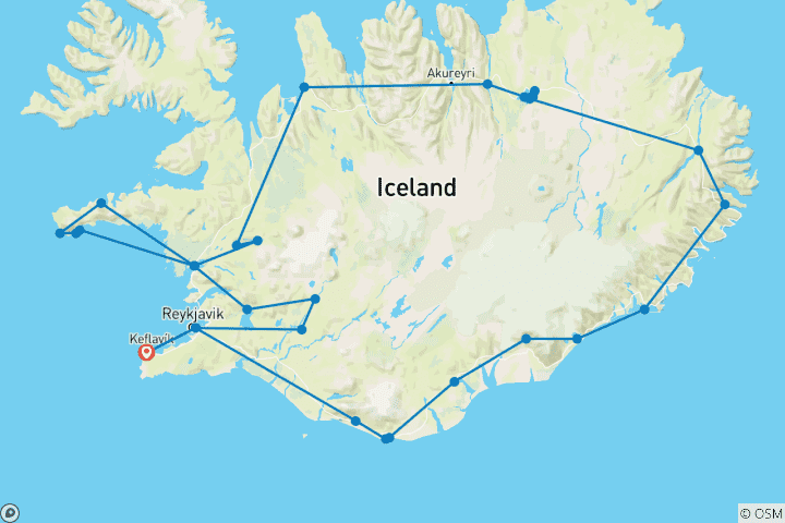 Karte von Komplette Island-Rundreise mit Snæfellsnes - 9-Tage-Selbstfahrer