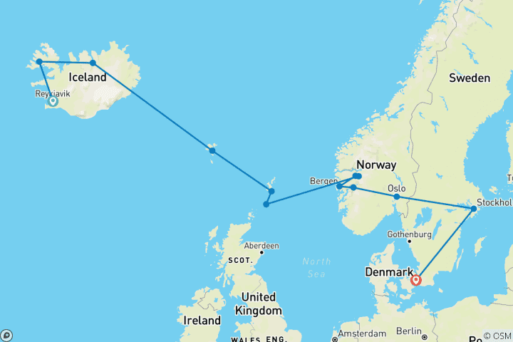 Karte von Skandinavische Entdeckung - Kreuzfahrt & Landreise