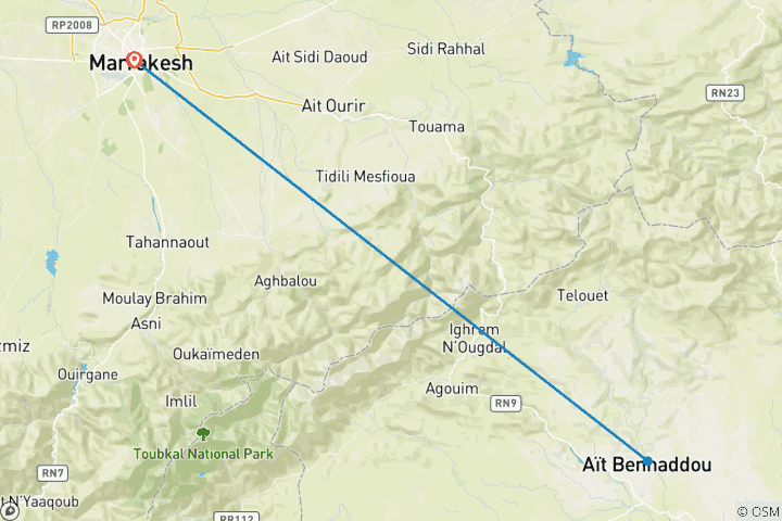 Mapa de Excursión Privada de un Día a la Kasbah Ait Ben Haddou UNESCO