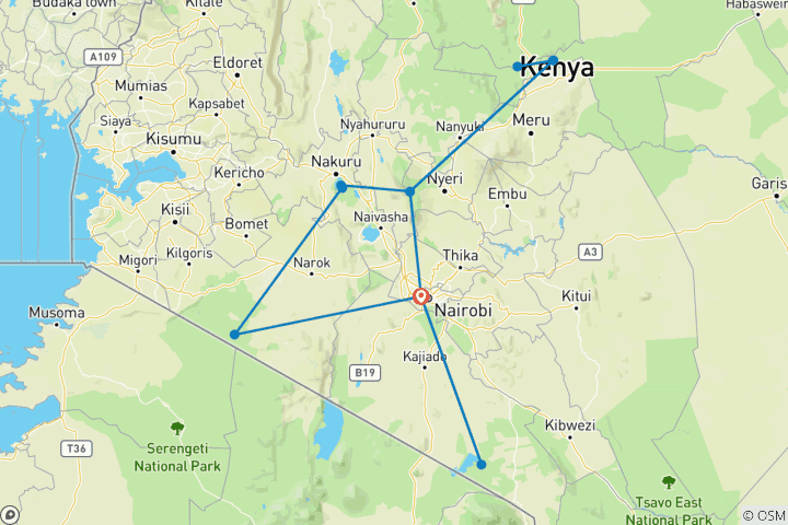 Mapa de Las Llanuras de África Safari por la Fauna de Kenia (de Nairobi a Amboseli) (2025)