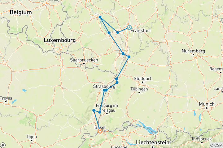 Map of The Majestic Rhine 2025|2026 - 8 Days (from Frankfurt-am-Main to Basel)