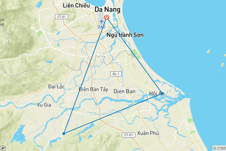 Carte du circuit Centre du Vietnam avec Da Nang - Ba Na Hills et Golden Bridge - Hoi An - 5 jours