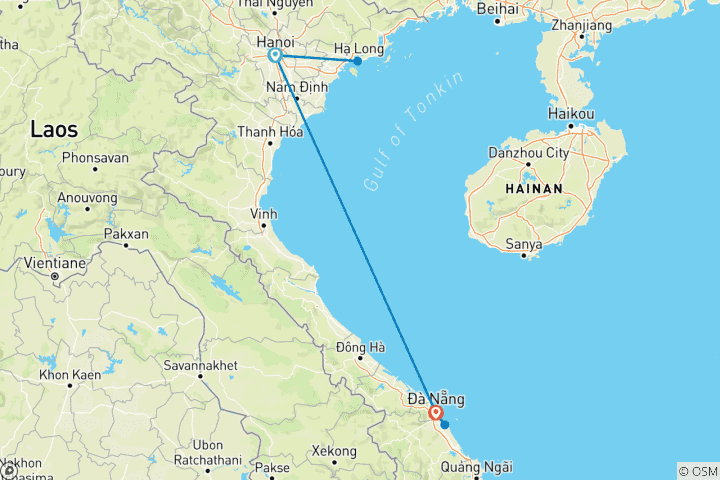 Carte du circuit 8 jours du nord au centre du Vietnam