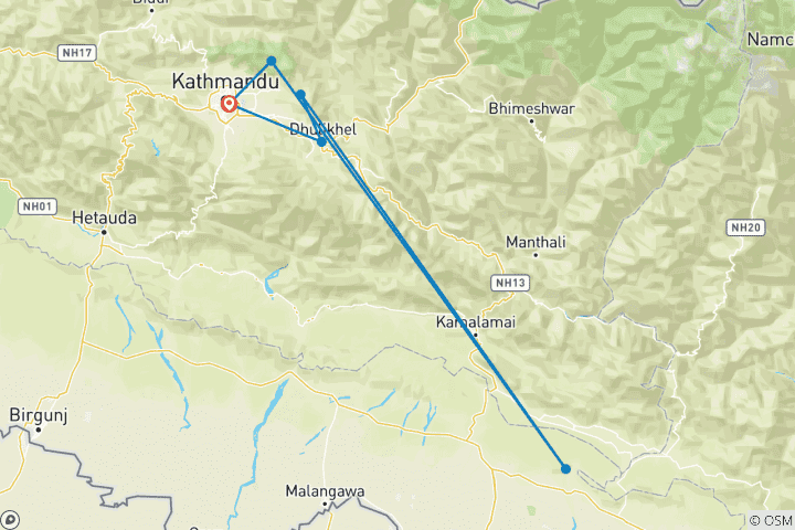 Map of Kathmandu Valley Rim Trek