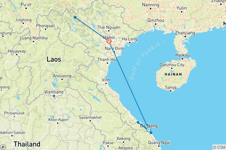 Carte du circuit 13 jours Vietnam authentique plus pont d'or