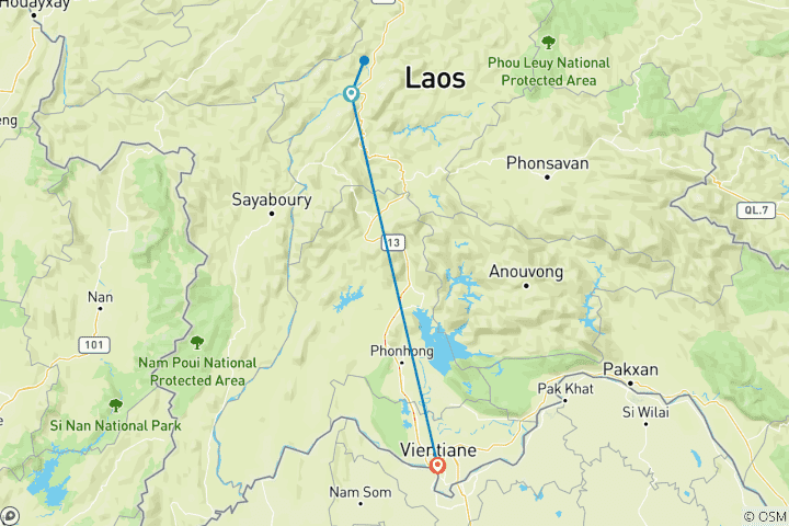 Carte du circuit 6 jours à la découverte du Laos