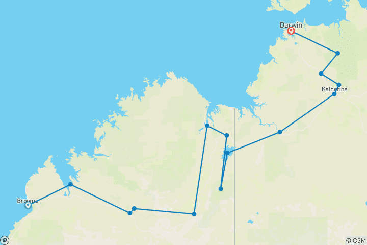 Carte du circuit De Broome à Darwin par voie terrestre