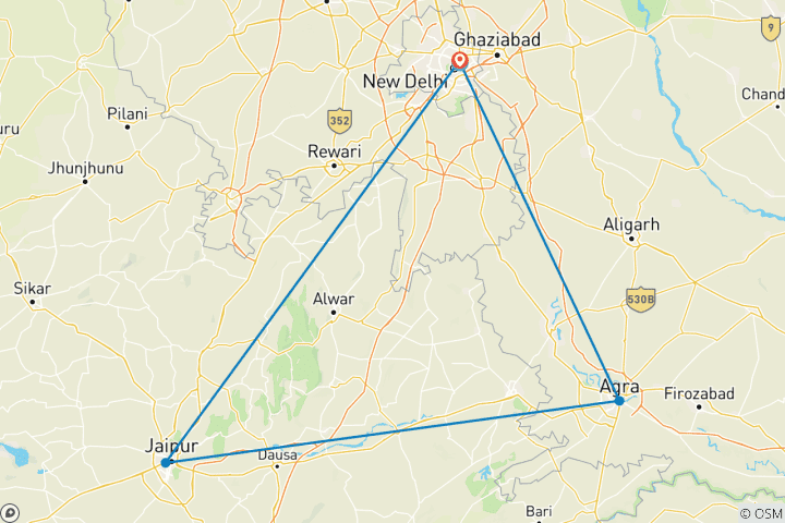 Carte du circuit Circuit privé à la découverte des forts et des palais de l'Inde du Nord : Au départ de Delhi