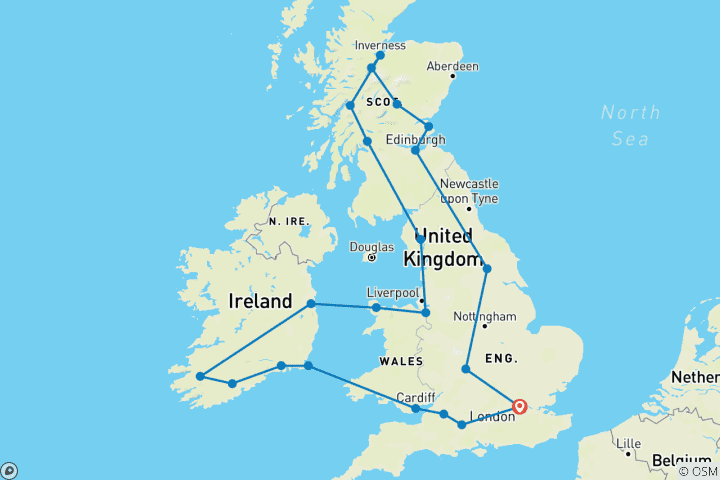 Carte du circuit Explorer la Grande- Bretagne et l'Irlande - classique, 15 jours