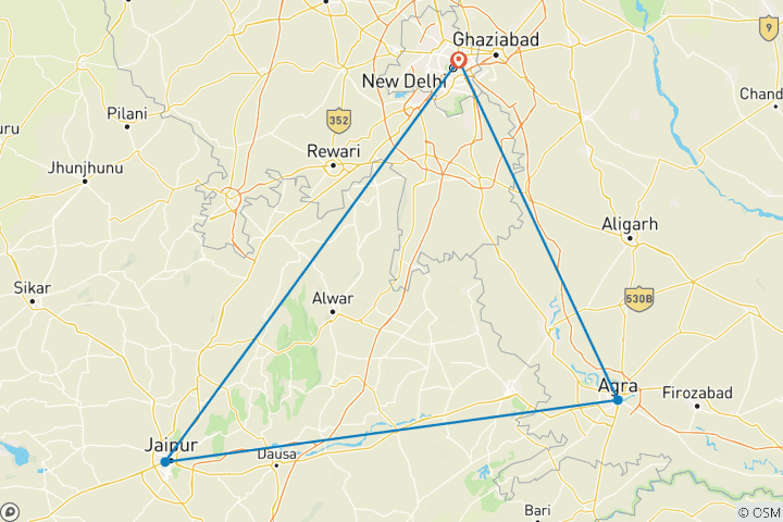 Carte du circuit Circuit guidé de 5 jours (Delhi, Agra et Jaipur) : Circuit privé