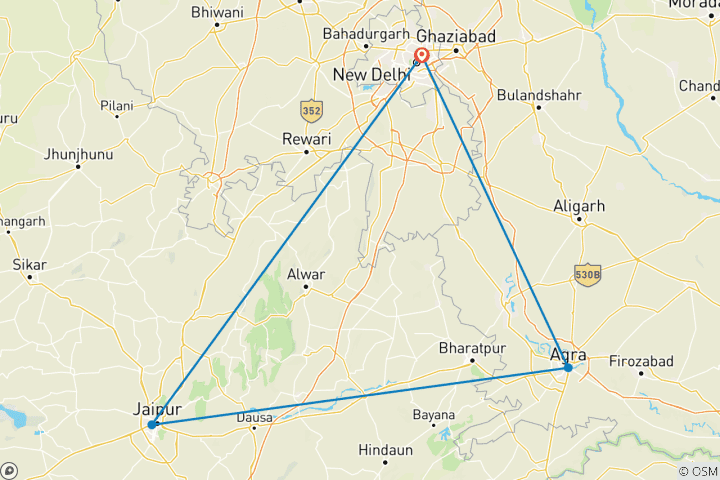 Map of 5 Multi Days Guided (Delhi,Agra & Jaipur) : Private Tour