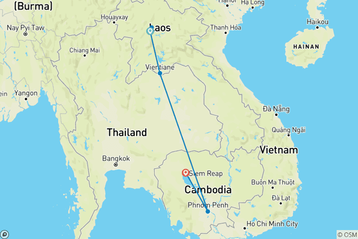 Mapa de 12 días fascinantes por Laos y Camboya