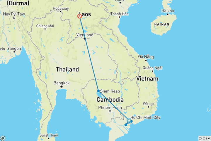 Map of 10 Days Enjoy the Beauty of Indochina including Vietnam, Laos, and Cambodia