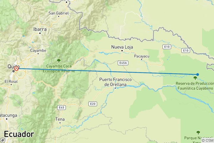 Map of 7-Day Paddling Adventure in Cuyabeno Wildlife Reserve