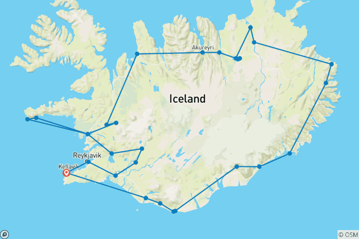 Karte von Island Grand Tour - 12-tägige Selbstfahrertour