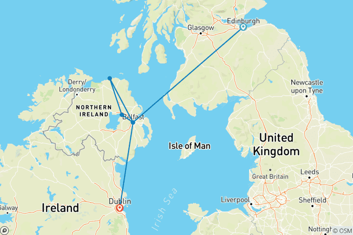 Map of Scottish & Irish Sampler - 7 Days/6 Nights