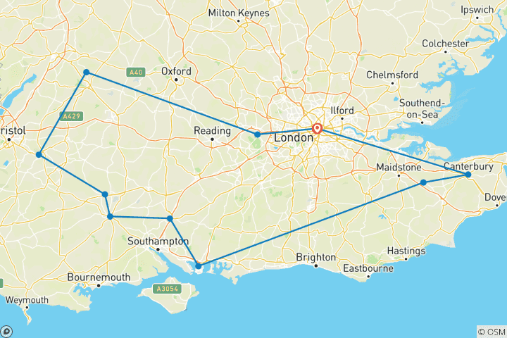 Carte du circuit Les joyaux du sud de l'Angleterre - 8 jours/7 nuits