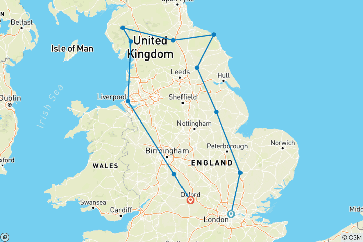 Carte du circuit Les joyaux du nord de l'Angleterre - 9 jours/8 nuits