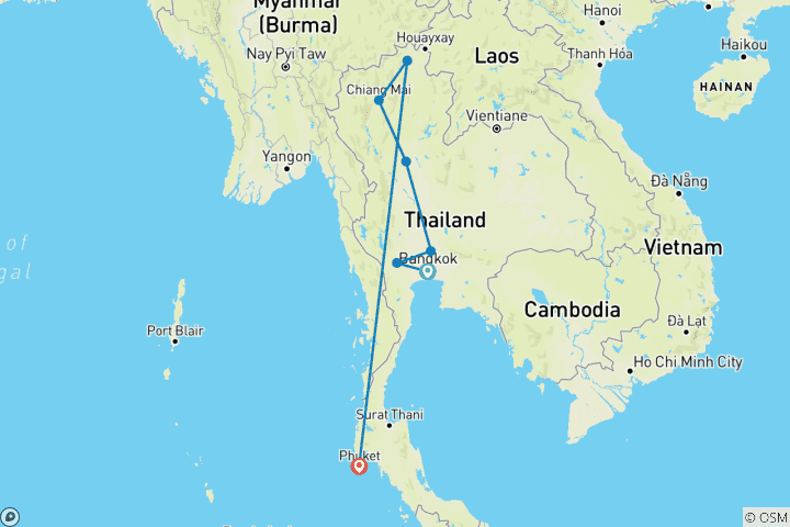 Mapa de 12 Días Tailandia Histórico, Cultural y Natural (guía y conductor privados）