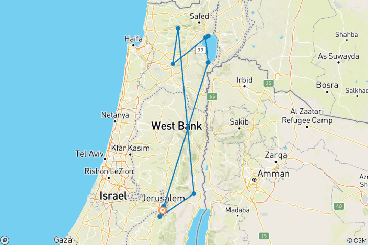 Carte du circuit 3 jours d'excursion en Israël chrétien