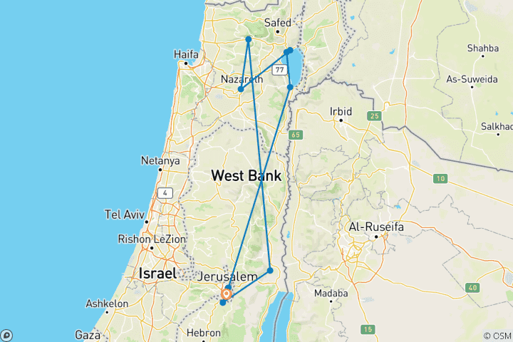 Carte du circuit 3 jours d'excursion en Israël chrétien