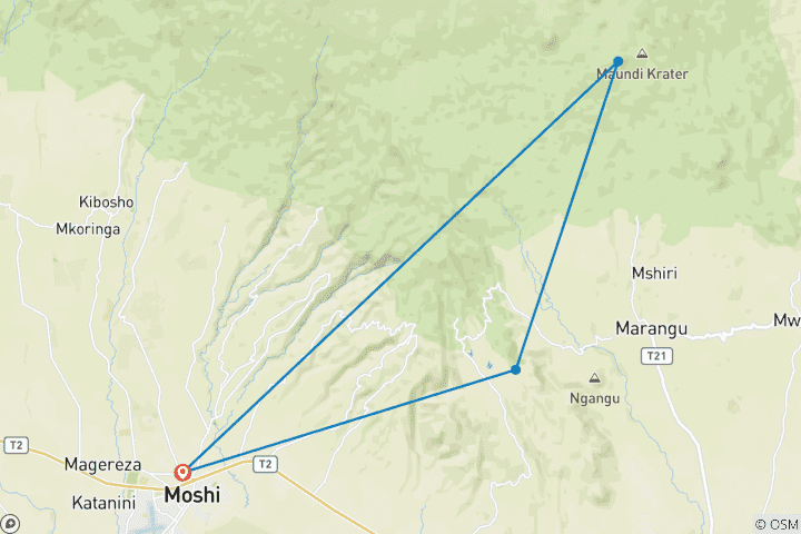 Map of Kilimanjaro Hiking Day Trip Tour Adventures