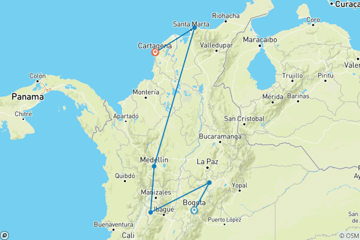 Karte von 16 Tage Höhepunkte Kolumbiens 2025
