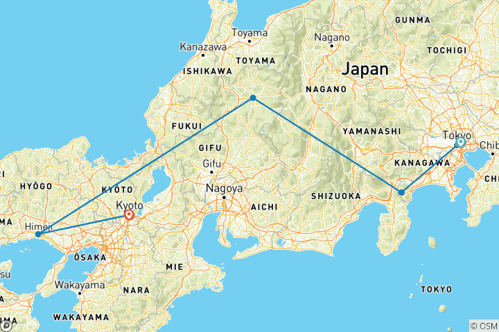 Karte von 12 Tage Japan: Tokio - Hakone - Takayama - Kyoto