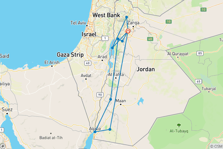 Carte du circuit 08 Les richesses de la Jordanie : Une expédition de huit jours