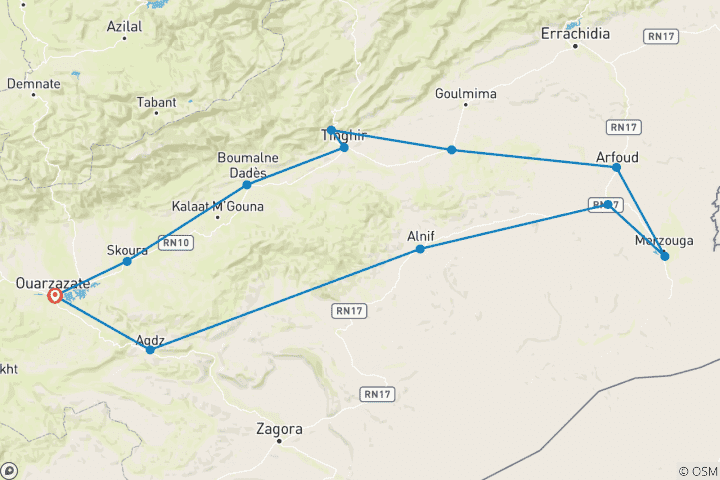 Karte von 4-tägiges Sahara-Abenteuer ab Ouarzazate