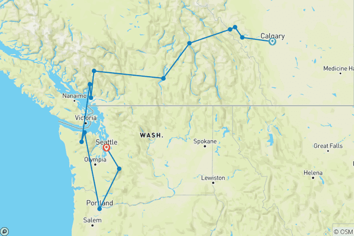 Carte du circuit Aventure dans les Rocheuses canadiennes et le nord-ouest du Pacifique