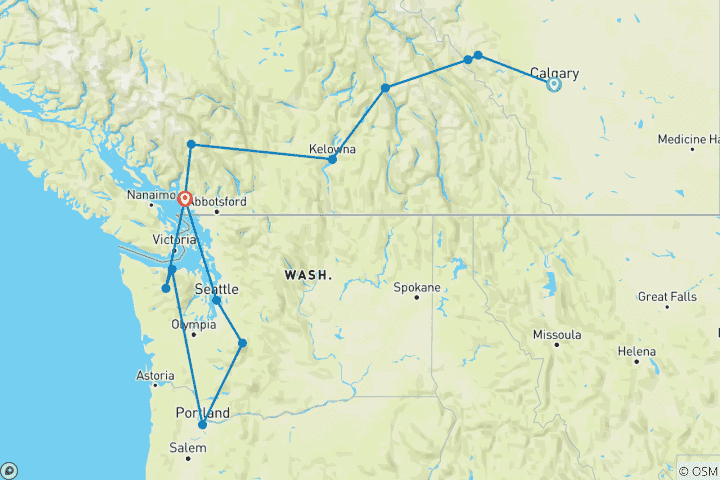 Kaart van Het beste van de noordelijke Rockies & het noordwesten van de Stille Oceaan