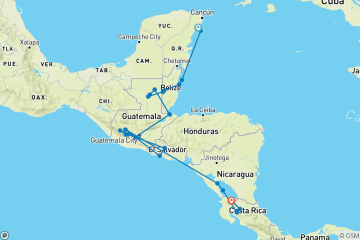 Map of Central America in Seven Countries: Mexico to Costa Rica