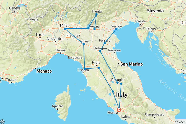 Kaart van Italië in het laagseizoen