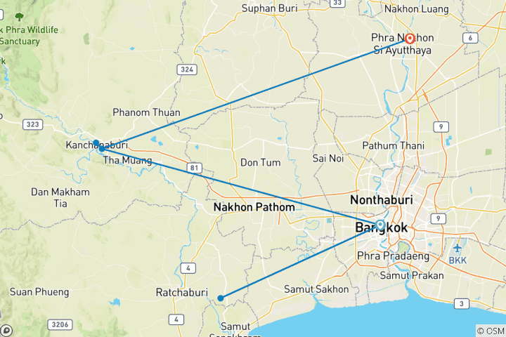 Carte du circuit Circuit de 6 jours au cœur de la Thaïlande (guide et chauffeur privés)