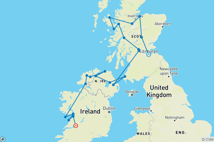 Carte du circuit Circuit Écosse-Irlande - 11 jours/10 nuits