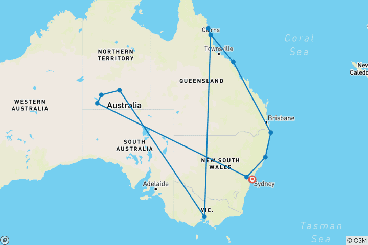 Map of Sydney Roundtrip: Australia's Greatest Hits