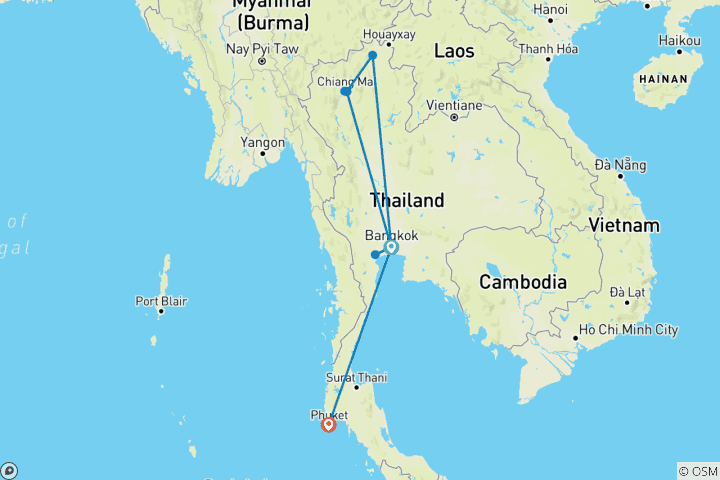 Map of Bangkok, Golden Triangle & Phuket Deluxe with Domestic Flights Included