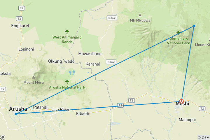 Karte von Großer Kilimandscharo 1 Tagesausflug Umbwe Route Adventures