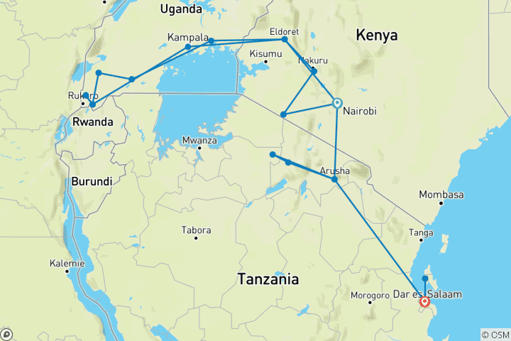 Map of East Africa & Zanzibar Overland Safari