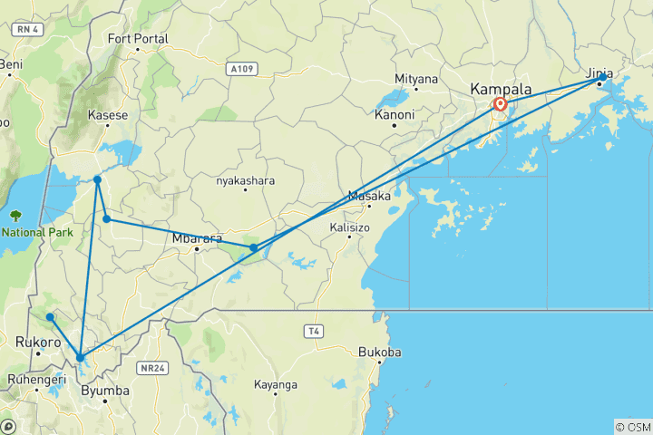 Map of Gorillas of Uganda Overland Safari