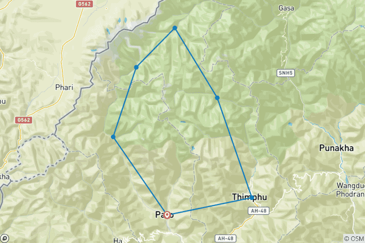 Carte du circuit Trek de Chomolhari