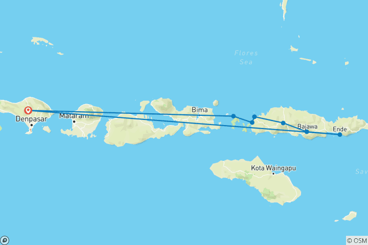 Map of 8 days Flores Island and Komodo Rinca National Park (from/to Bali)