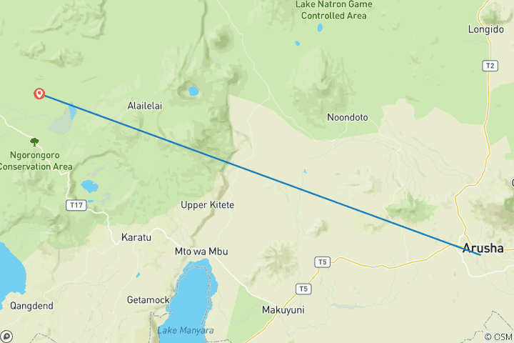 Mapa de Circuito de un día al cráter del Ngorongoro Safari en Tanzania