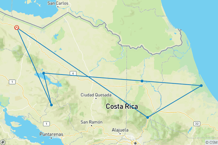 Map of Costa Rica Nature Adventure (End San Jose, 8 Days, San Jose Complimentary Arrival Transfer)