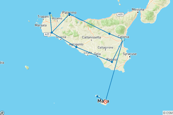 Mapa de Aventura Sicilia y Malta: de isla en isla por el Mediterráneo