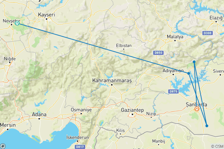 Karte von 2 Nächte Nemrut, Sanliurfa, und Harran Tour von Kappadokien aus