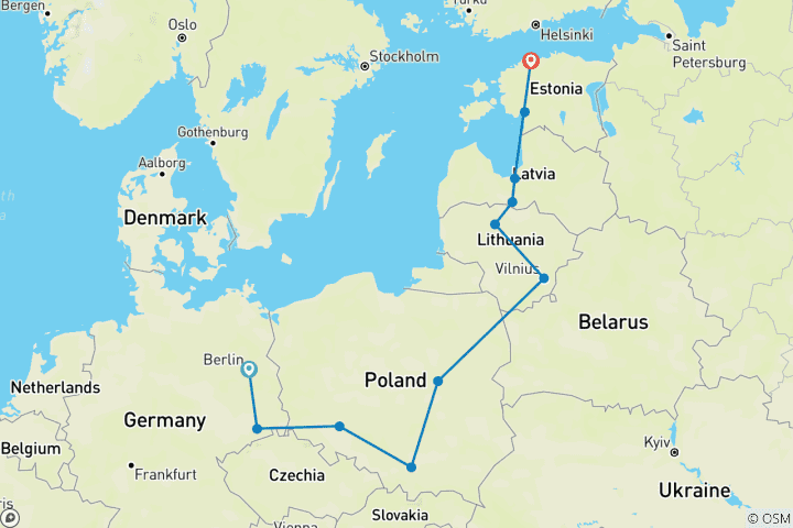 Carte du circuit Le tour de l'Europe du Nord (réservation minimum de 2 personnes)